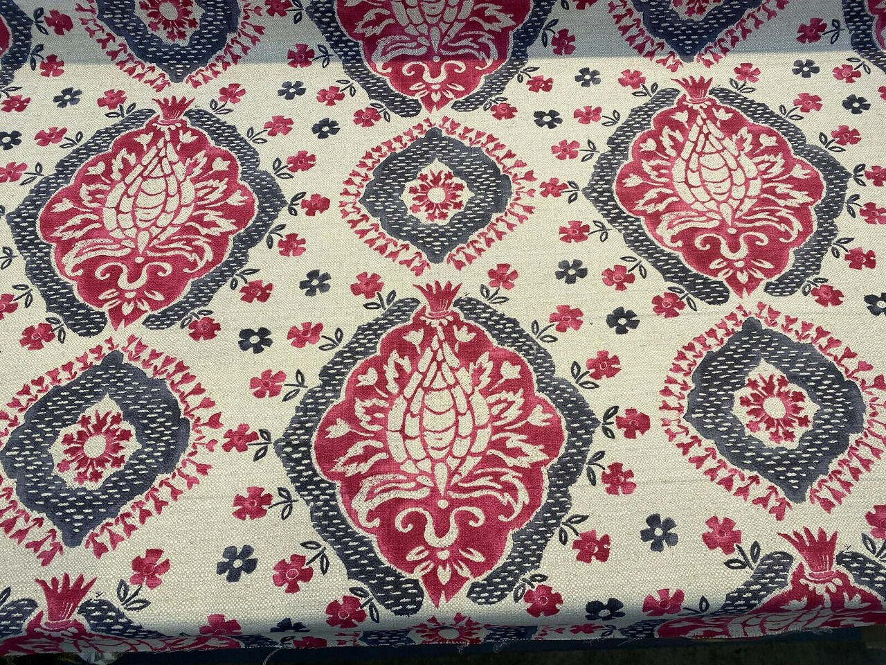 1 Yard Avo Raspberry Floral Linen Drapery Upholstery Fabric 63% Cotton 25% Polyester 12% Linen
